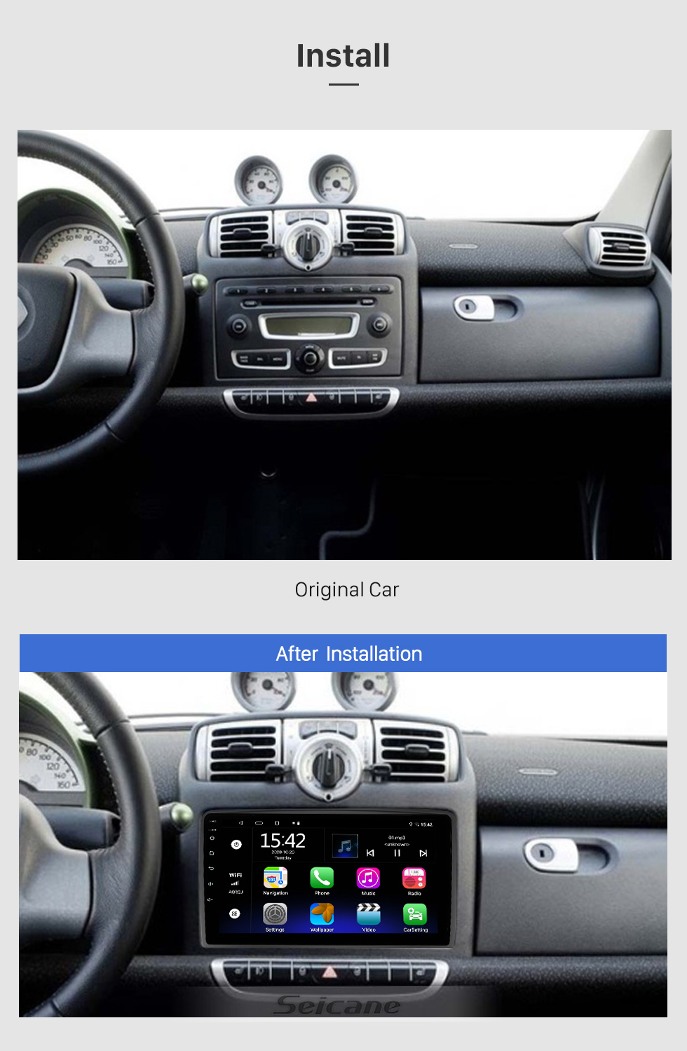Seicane OEM 9 polegadas Android 10.0 para BMW MINI COOPER F54 2015 2016 2017 2018 2019 Rádio com Bluetooth HD Touchscreen Sistema de navegação GPS com suporte para Carplay DAB +