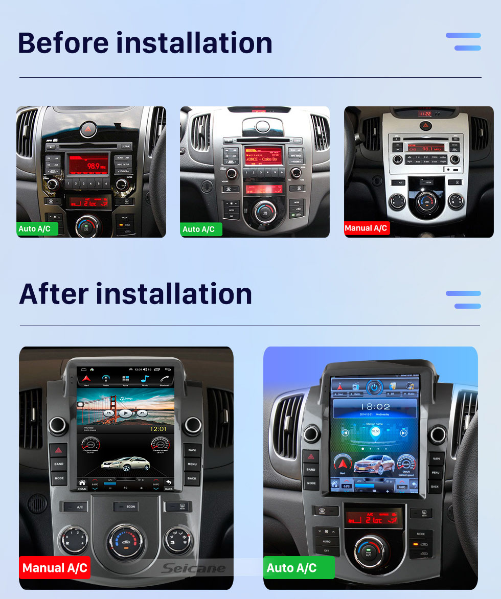 Seicane 9.7 pulgadas Android 11.0 para 2009-2016 KIA Forte Radio Sistema de navegación GPS con Bluetooth HD Pantalla táctil AUX Carplay soporte TV digital AHD Cámara