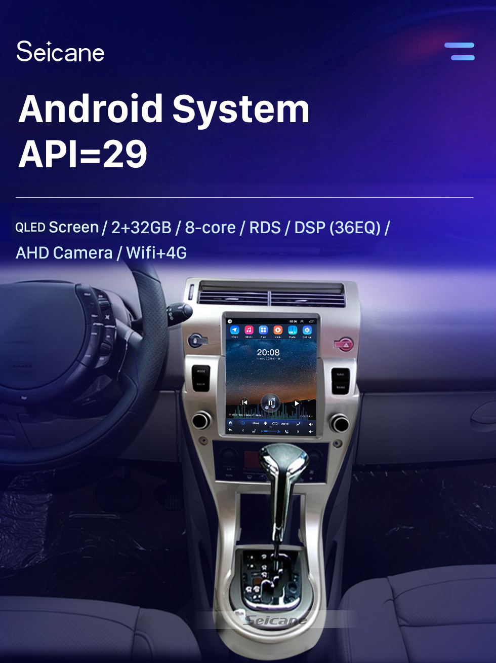 Seicane Tela sensível ao toque HD 9,7 polegadas Android 10.0 para 2008-2011 Peugeot C-QUATRE Rádio Sistema de Navegação GPS Bluetooth Carplay suporte Câmera de backup DVR Controle de volante TPMS