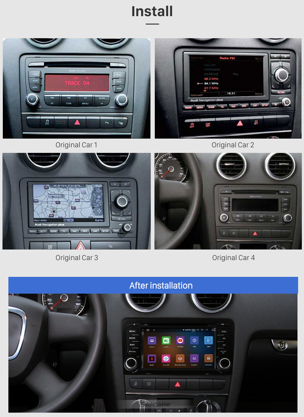 Seicane 7 pouces pour 2011 Audi A3 Radio Android 11.0 Système de navigation GPS avec écran tactile Bluetooth HD Prise en charge de Carplay Caméra de recul