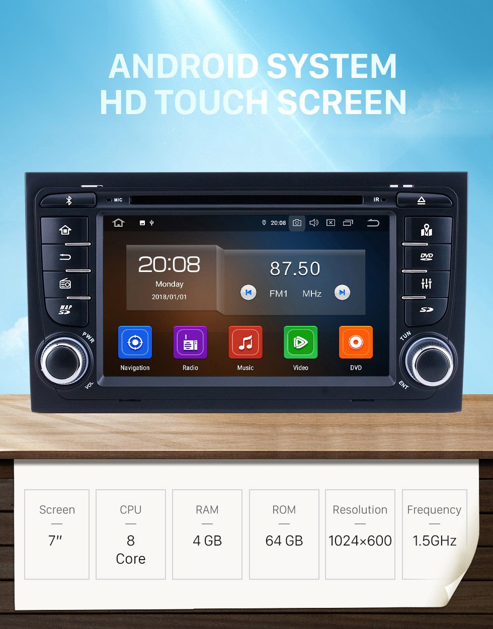 Seicane Android 11.0 Pour 2011 Audi A4 Radio 7 pouces Système de navigation GPS Bluetooth HD Écran tactile Prise en charge de Carplay Commande au volant DSP