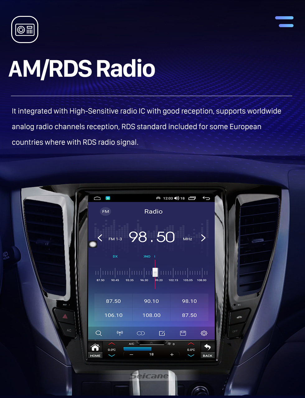Seicane 12,1 pouces Android 10.0 HD Radio de navigation GPS à écran tactile pour Mitsubishi Pajero Sport V93 V97 V98 2016-2019 avec prise en charge Bluetooth Carplay TPMS