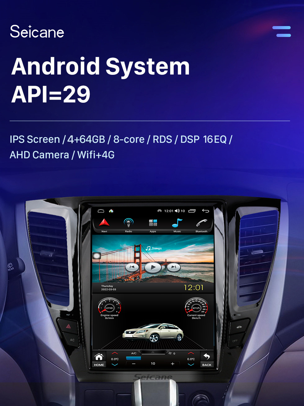 Seicane 12,1-дюймовый Android 10.0 HD Сенсорный экран GPS-навигация Радио для Mitsubishi Pajero Sport V93 V97 V98 2016-2019 с поддержкой Bluetooth Carplay TPMS