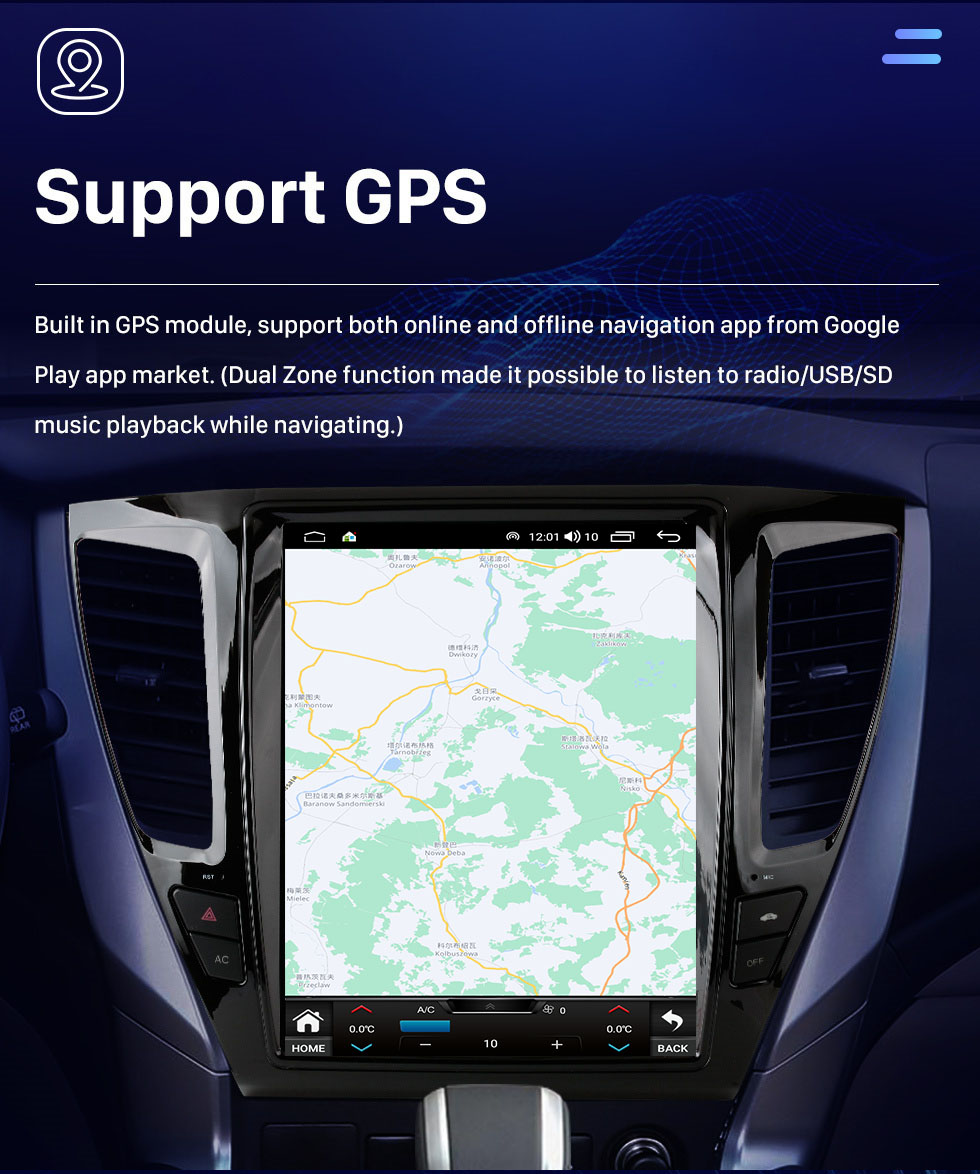 Seicane 12,1 pouces Android 10.0 HD Radio de navigation GPS à écran tactile pour Mitsubishi Pajero Sport V93 V97 V98 2016-2019 avec prise en charge Bluetooth Carplay TPMS