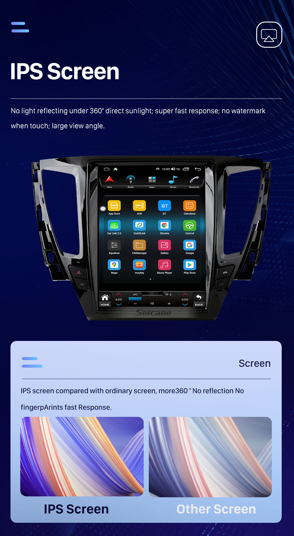 Seicane 12,1 pouces Android 10.0 HD Radio de navigation GPS à écran tactile pour Mitsubishi Pajero Sport V93 V97 V98 2016-2019 avec prise en charge Bluetooth Carplay TPMS