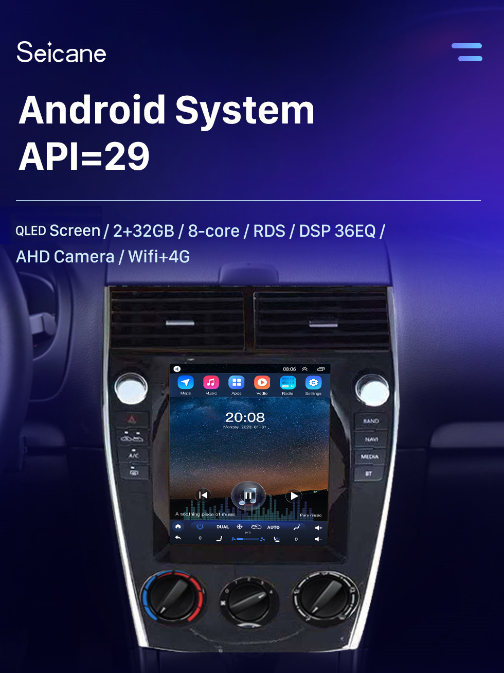 Seicane Pantalla táctil HD para 2004-2015 MAZDA 6 Android 10.0 9.7 pulgadas Navegación GPS Radio WIFI Bluetooth compatible TPMS TV digital Carplay OBD2 DVR