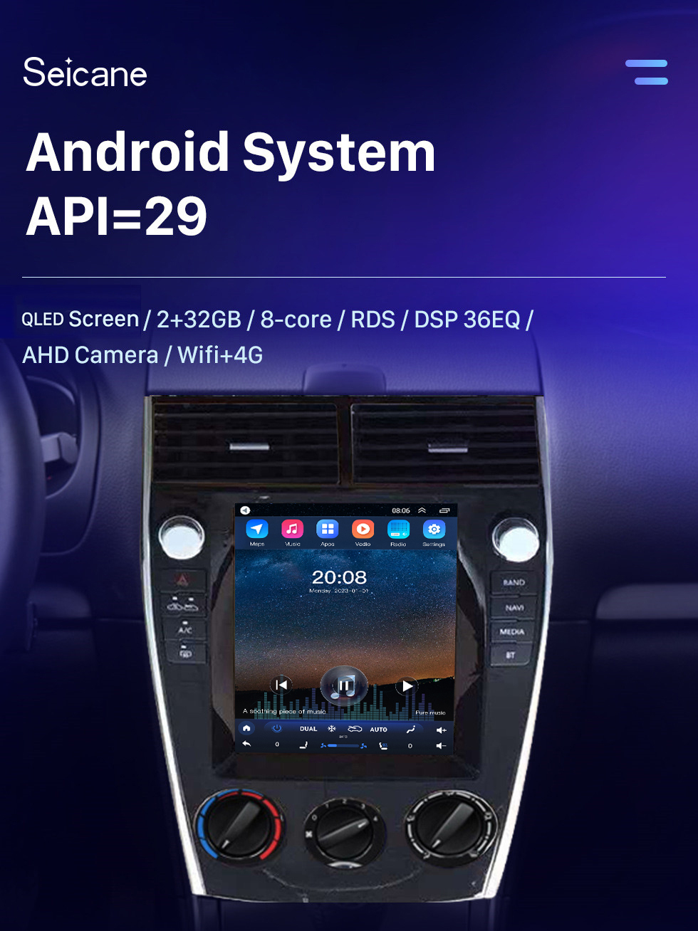 Seicane Écran tactile HD pour 2004-2015 MAZDA 6 Android 10.0 Radio de navigation GPS 9,7 pouces Prise en charge Bluetooth WIFI TPMS TV numérique Carplay OBD2 DVR Seicane Écran tactile HD pour 2004-2015 MAZDA 6 Android 10.0 Radio de navigation GPS 9,7 pouces Prise en charge Bluetooth WIFI TPMS TV numérique Carplay OBD2 DVR