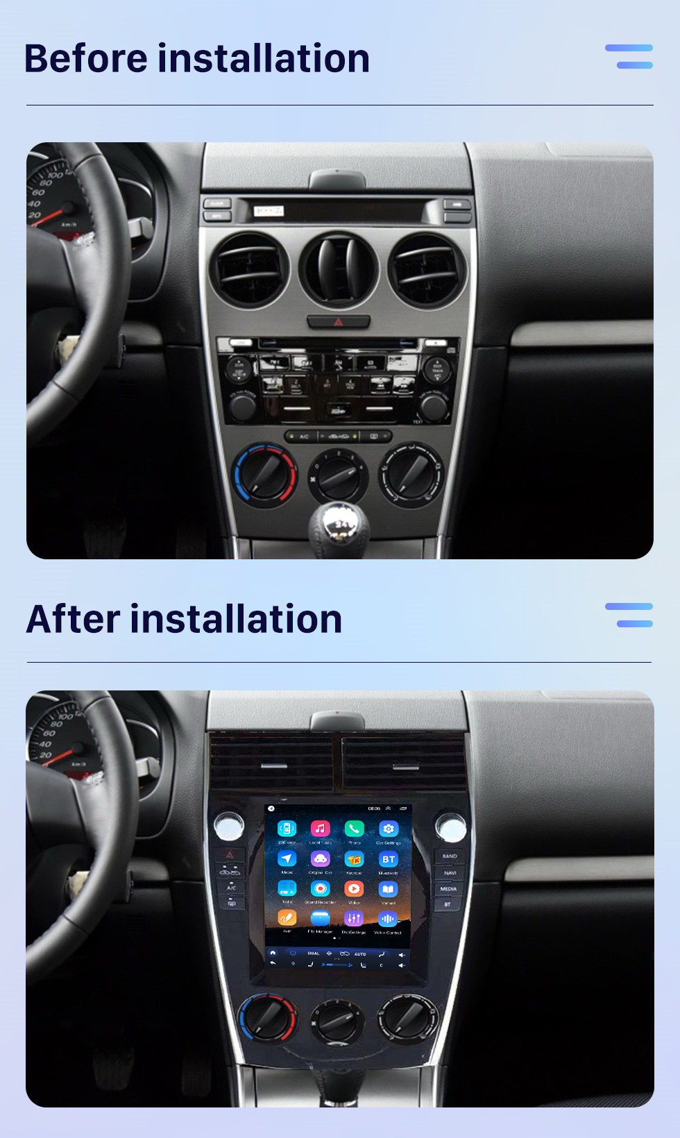Seicane Écran tactile HD pour 2004-2015 MAZDA 6 Android 10.0 Radio de navigation GPS 9,7 pouces Prise en charge Bluetooth WIFI TPMS TV numérique Carplay OBD2 DVR Seicane Écran tactile HD pour 2004-2015 MAZDA 6 Android 10.0 Radio de navigation GPS 9,7 pouces Prise en charge Bluetooth WIFI TPMS TV numérique Carplay OBD2 DVR