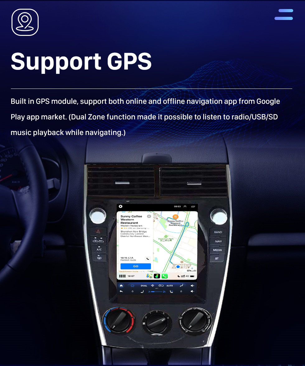 Seicane Écran tactile HD pour 2004-2015 MAZDA 6 Android 10.0 Radio de navigation GPS 9,7 pouces Prise en charge Bluetooth WIFI TPMS TV numérique Carplay OBD2 DVR