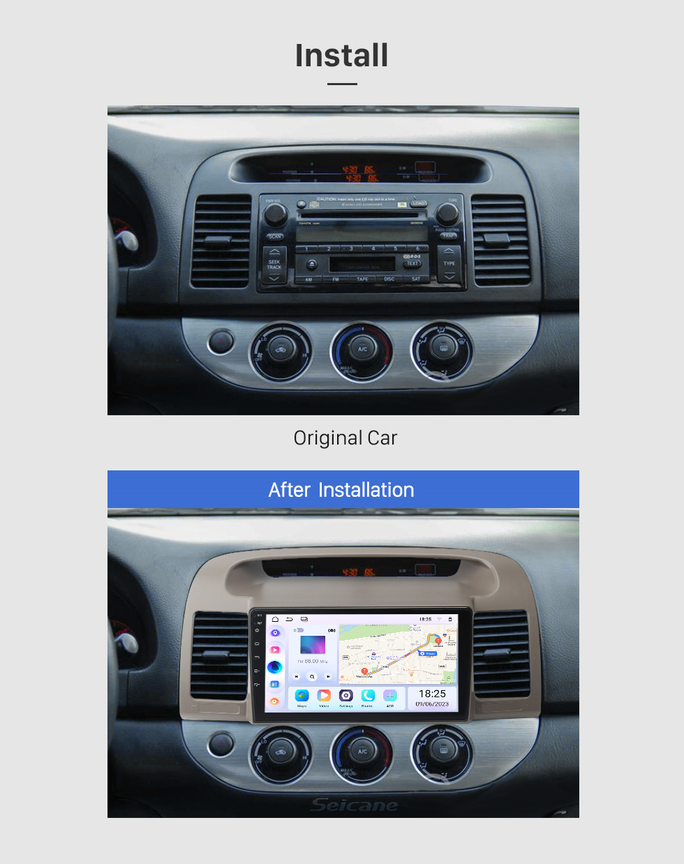 Seicane Radio de navegación GPS con pantalla táctil HD de 9 pulgadas Android 10,0 para Toyota Camry 2000-2003 con soporte Bluetooth AUX Carplay DAB + OBD Seicane Radio de navegación GPS con pantalla táctil HD de 9 pulgadas Android 10,0 para Toyota Camry 2000-2003 con soporte Bluetooth AUX Carplay DAB + OBD