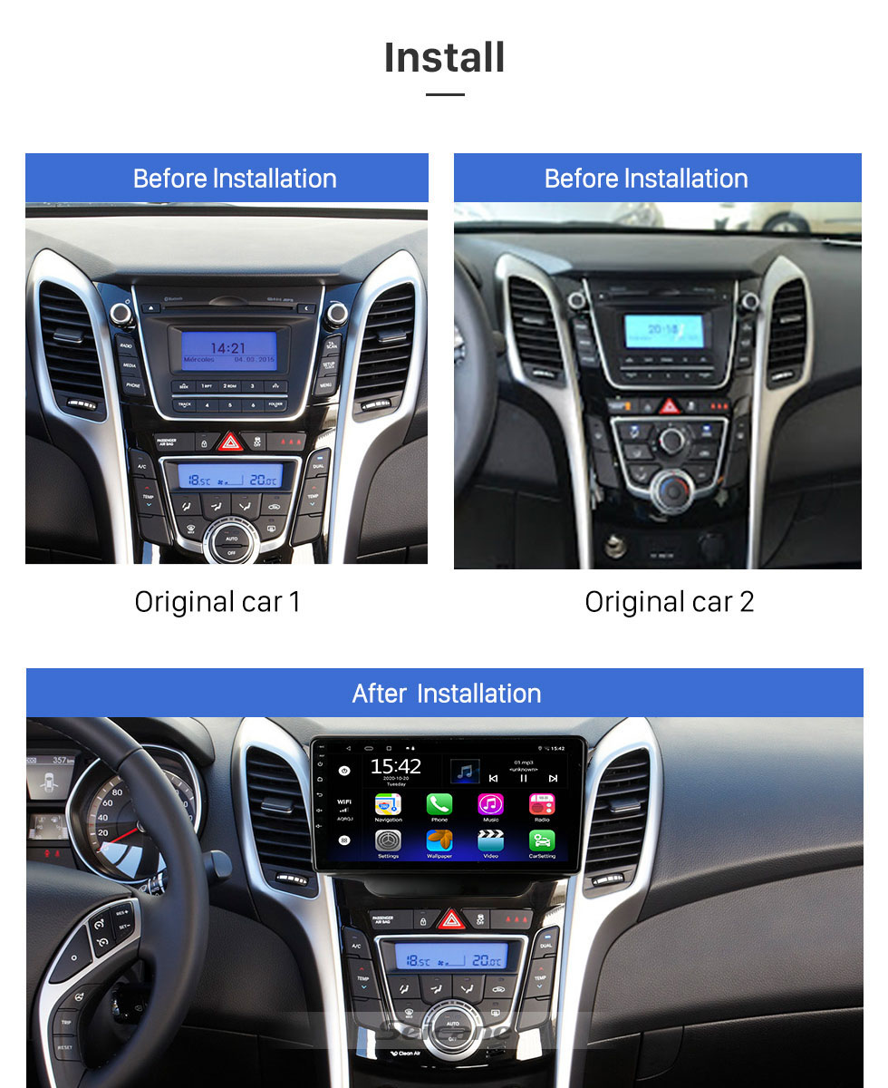 Seicane Android 13.0 para 2015 Hyundai I30 Radio de navegación GPS Bluetooth con pantalla táctil HD de 9 pulgadas Soporte USB AUX Cámara Carplay WIFI AHD TPMS DVR OBD2
