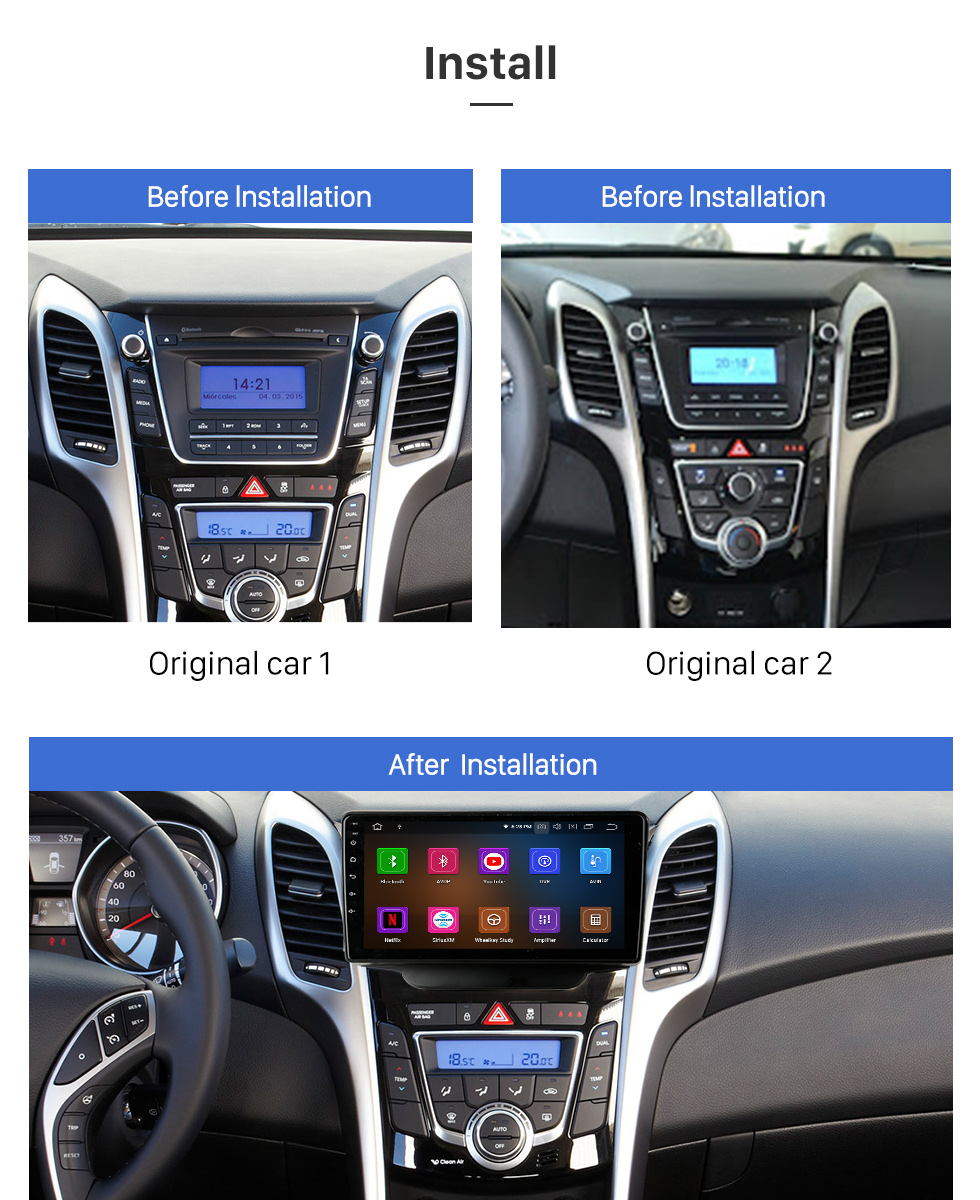 Seicane OEM Android 13.0 para 2015 Hyundai I30 Elantra Radio con Bluetooth 9 pulgadas HD Pantalla táctil Sistema de navegación GPS Carplay compatible con DSP