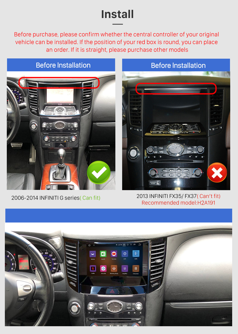 Seicane OEM Android 12.0 für 2013 INFINITI FX35/FX37 Radio mit Bluetooth 9 Zoll HD Touchscreen GPS Navigationssystem Carplay Unterstützung DSP