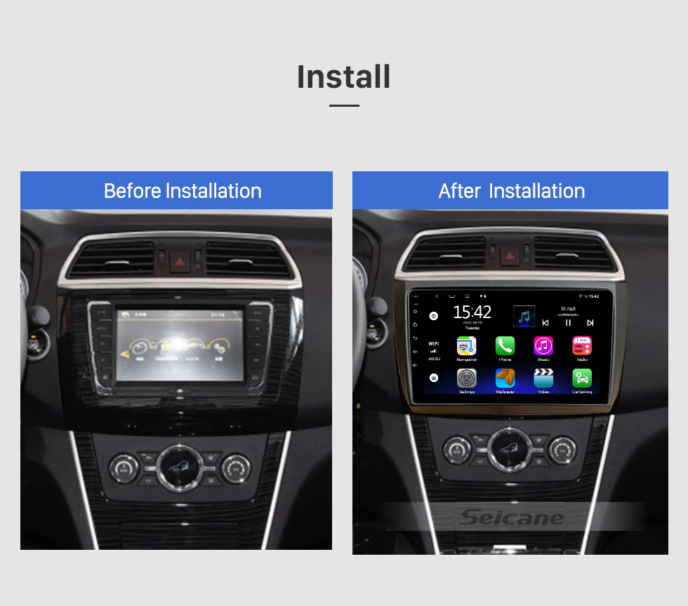 Seicane 9 pouces Android 10.0 pour 2012-2015 LIFAN 720 Radio Système de navigation GPS avec écran tactile HD Prise en charge Bluetooth Carplay OBD2