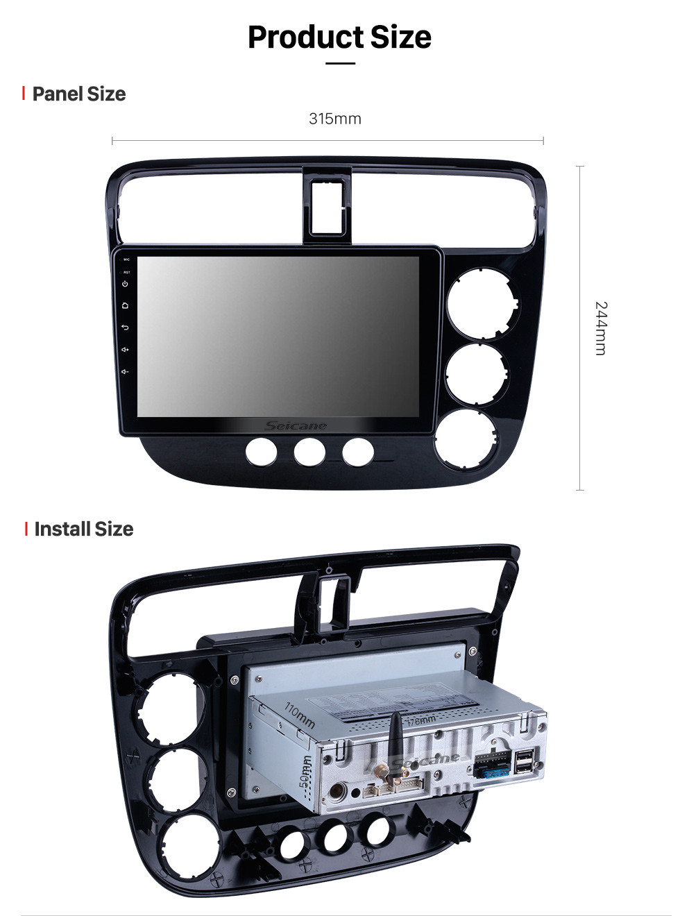 Seicane OEM Android 11.0 pour 2001-2005 Honda Civic RHD Radio A / C manuelle avec Bluetooth 9 pouces HD Système de navigation GPS à écran tactile Support Carplay DSP