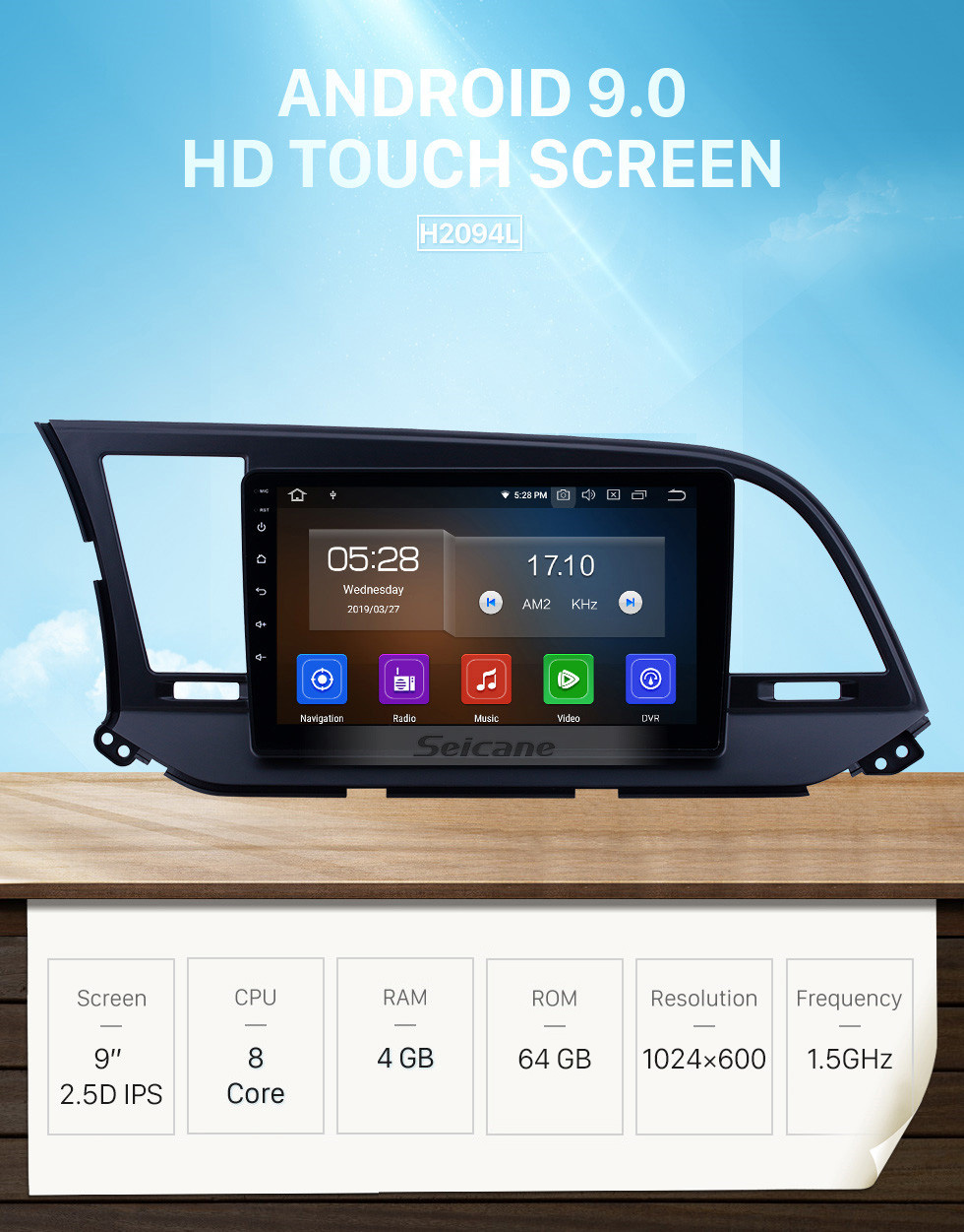Seicane 9 inch HD Touchscreen 2016 Hyundai Elantra LHD Android 9.0 Radio DVD Player GPS Navigation with wifi Bluetooth Mirror Link OBD2 DAB+ DVR AUX Seicane 9 inch HD Touchscreen 2016 Hyundai Elantra LHD Android 9.0 Radio DVD Player GPS Navigation with wifi Bluetooth Mirror Link OBD2 DAB+ DVR AUX