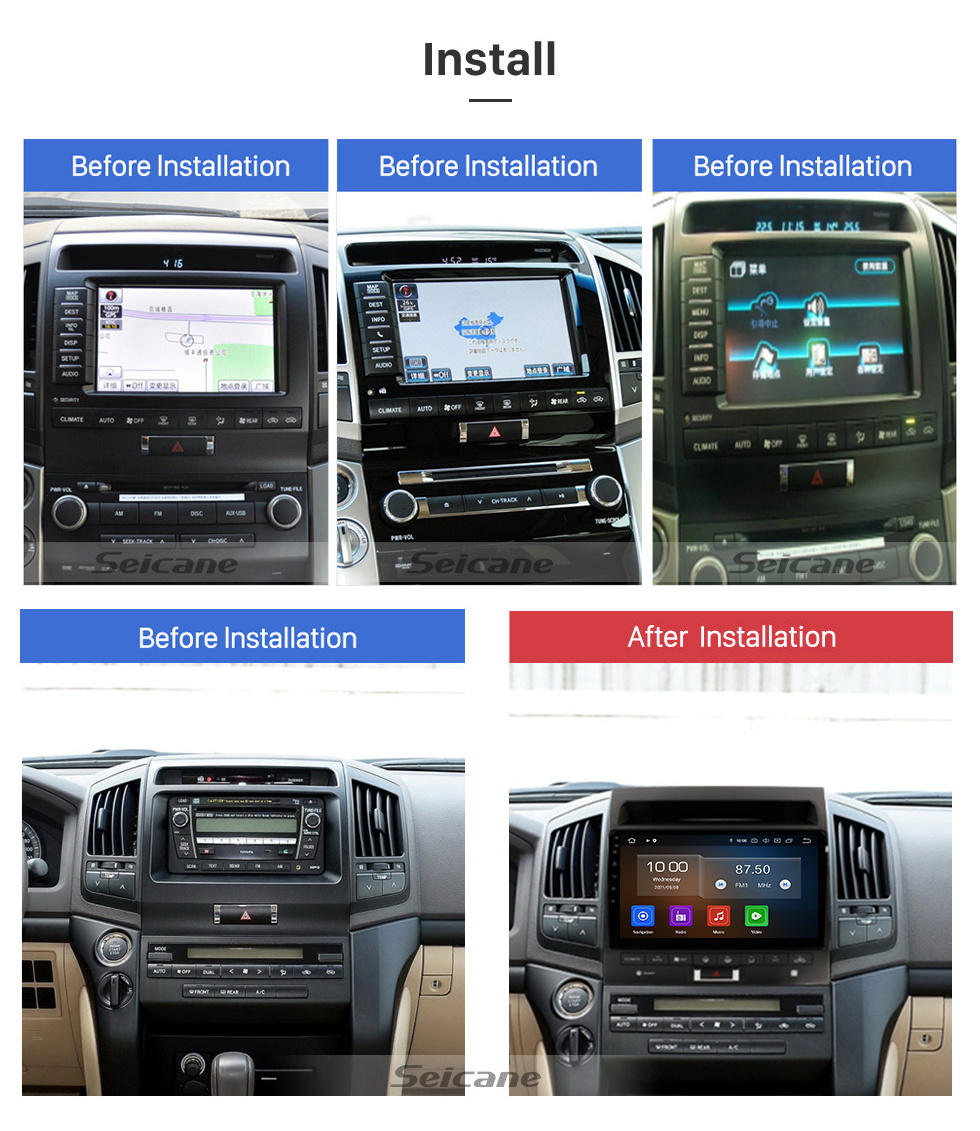 Seicane OEM 10.1 pulgadas Android 13.0 Radio para 2006-2015 TOYOTA LAND CRUISER Bluetooth HD Pantalla táctil Soporte de navegación GPS Carplay Cámara trasera TPMS