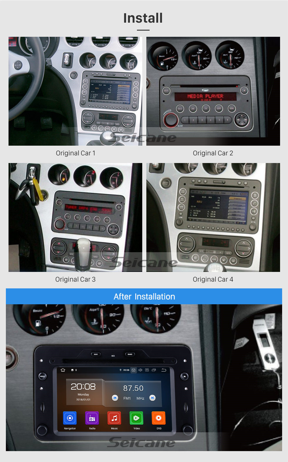 Seicane OEM 7 Zoll Android 11.0 ab 2005 Alfa Romeo 159 Radio Bluetooth HD Touchscreen GPS Navigationssystem Carplay unterstützt DVR 1080P