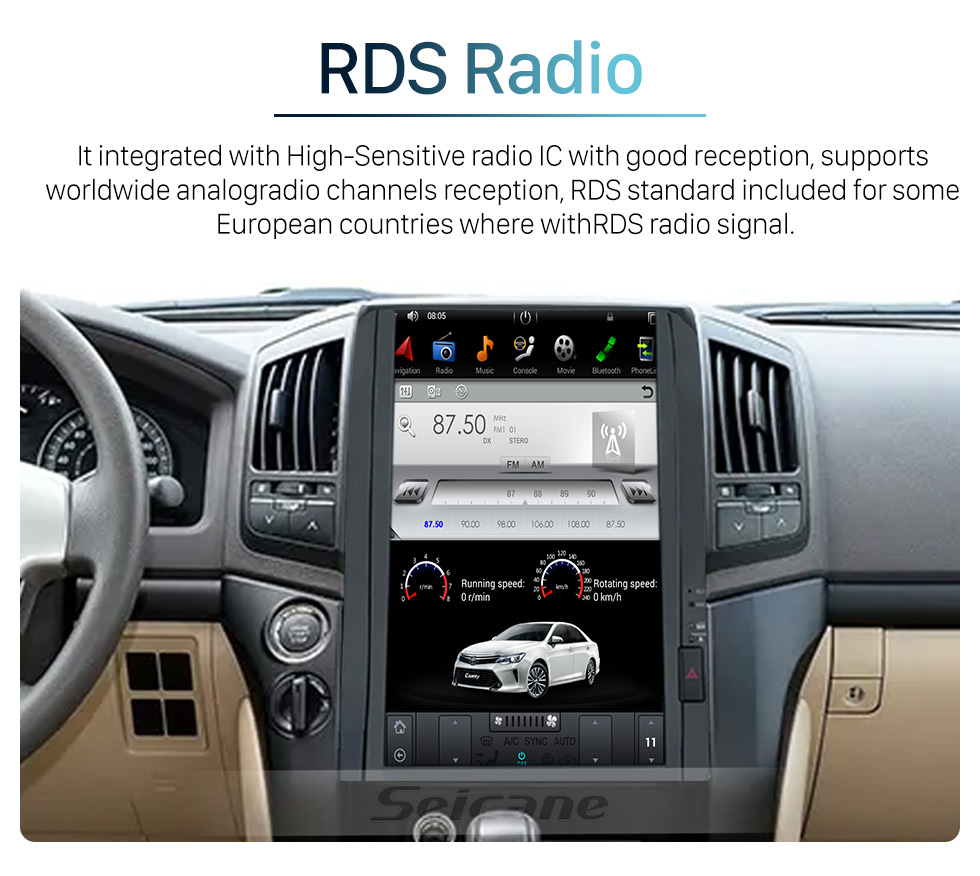 Seicane OEM 16 pulgadas Android 9.0 Radio para 2008-2015 TOYOTA LAND CRUISER Bluetooth HD Pantalla táctil Soporte de navegación GPS Carplay Cámara trasera TPMS