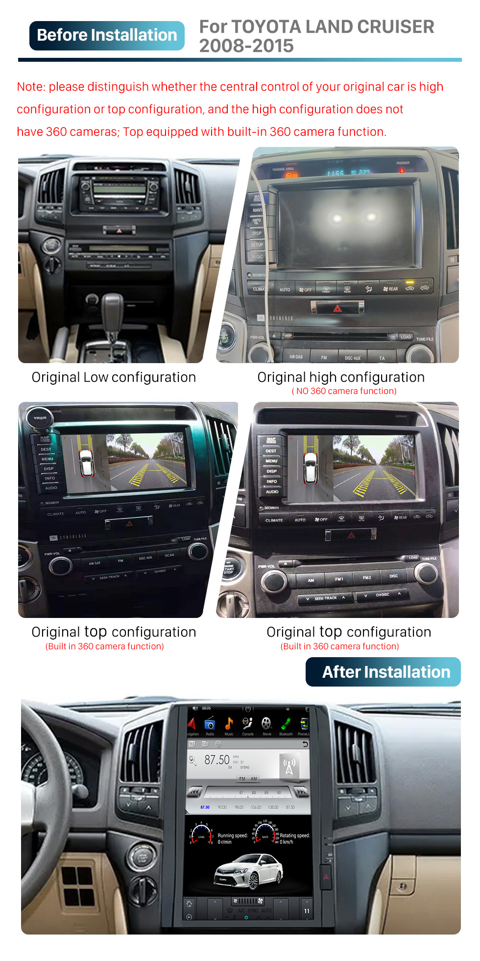 Seicane OEM 16 Zoll Android 9.0 Radio für 2008-2015 TOYOTA LAND CRUISER Bluetooth HD Touchscreen GPS Navigationsunterstützung Carplay Rückfahrkamera TPMS