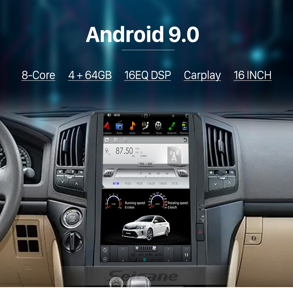 Seicane OEM 16 pulgadas Android 9.0 Radio para 2008-2015 TOYOTA LAND CRUISER Bluetooth HD Pantalla táctil Soporte de navegación GPS Carplay Cámara trasera TPMS