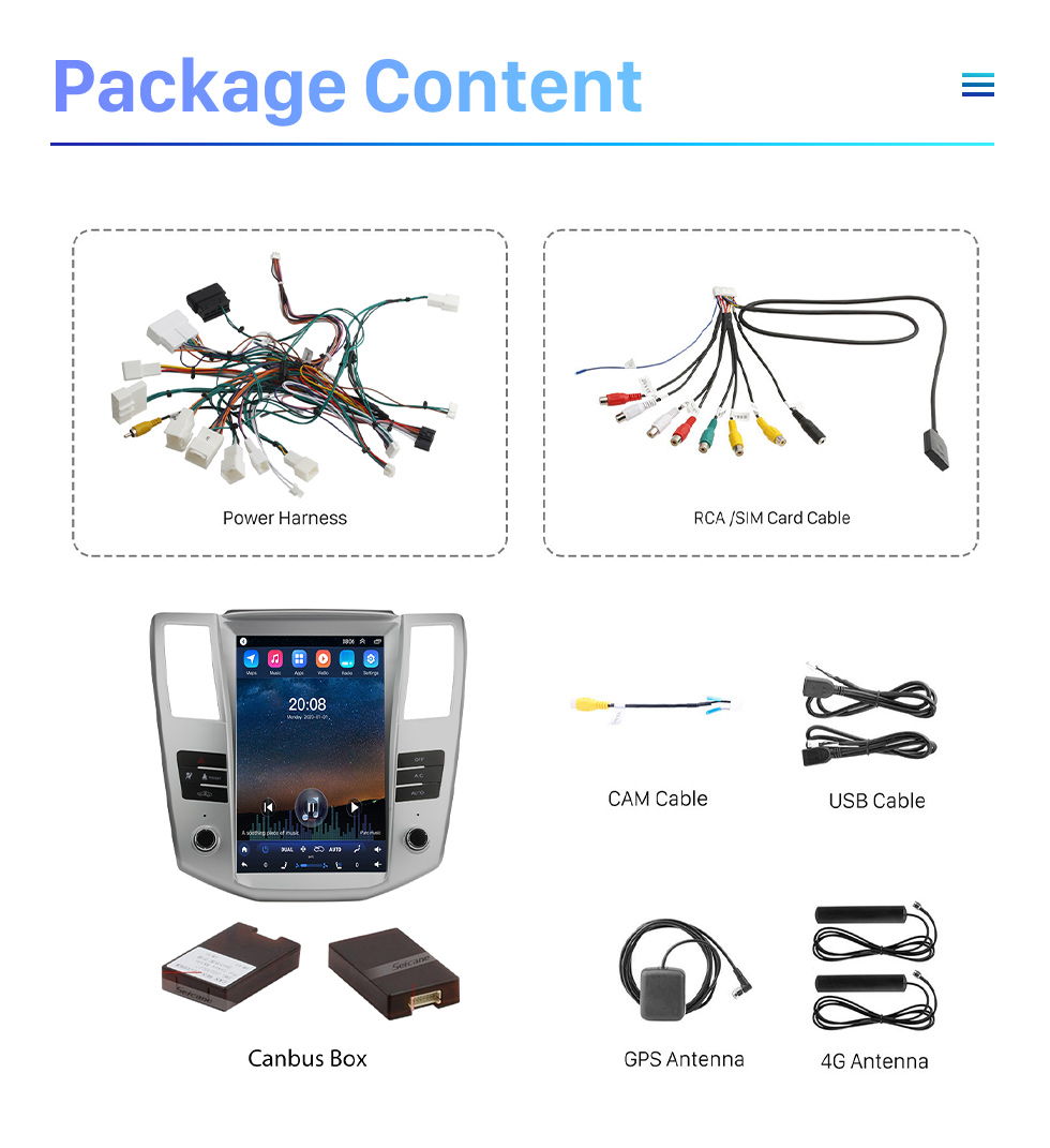 Seicane Rádio de navegação GPS Android 10.0 de 12,1 polegadas para 2004 2005 2006-2008 Lexus RX330 RX300 RX350 RX400 com tela sensível ao toque HD Bluetooth Carplay suporte DVR TPMS