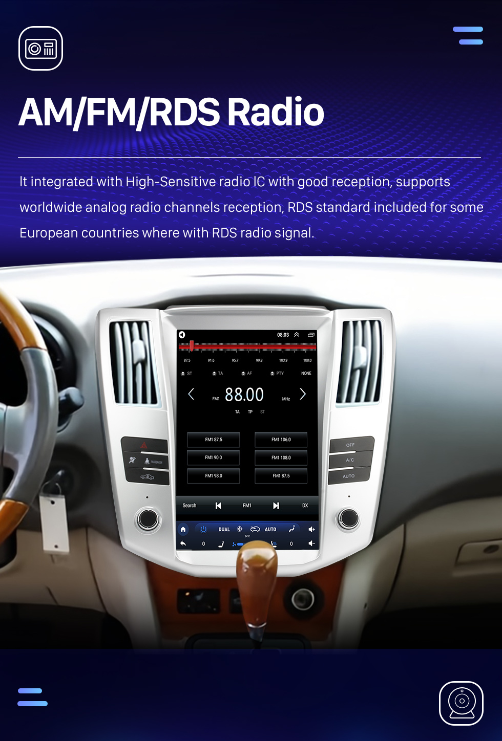 Seicane Rádio de navegação GPS Android 10.0 de 12,1 polegadas para 2004 2005 2006-2008 Lexus RX330 RX300 RX350 RX400 com tela sensível ao toque HD Bluetooth Carplay suporte DVR TPMS