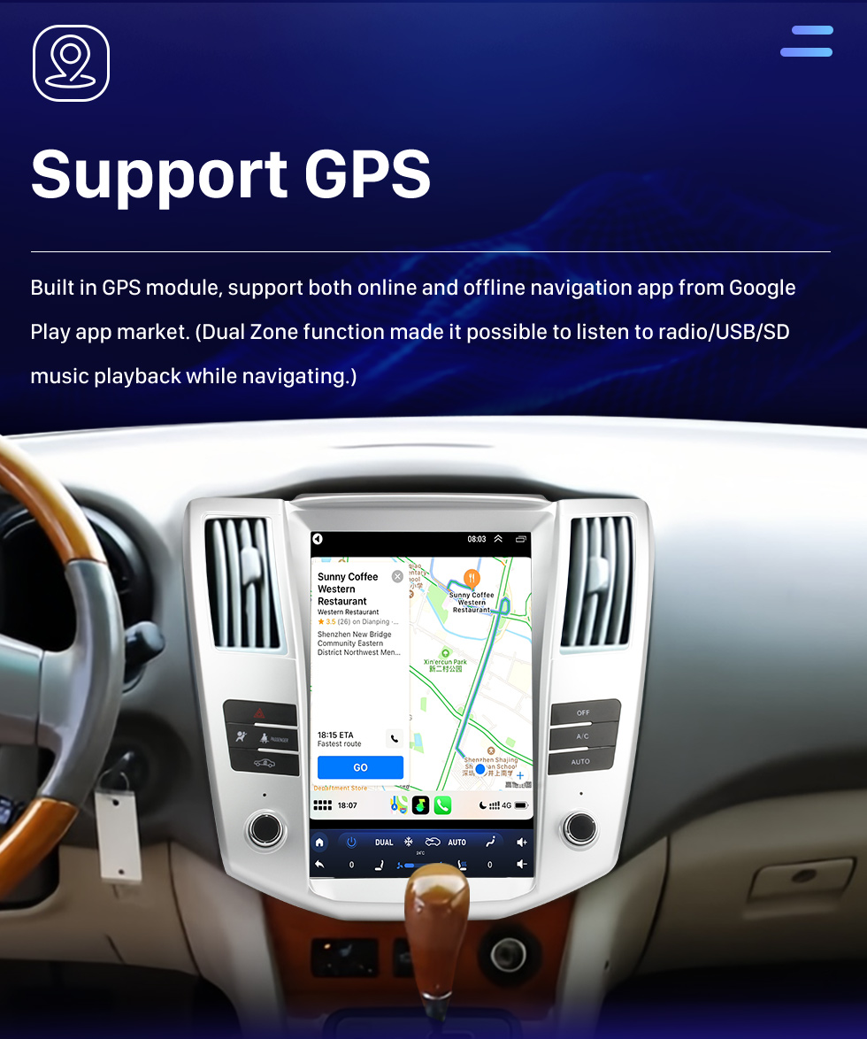 Seicane Radio de navigation GPS Android 10.0 de 12,1 pouces pour 2004 2005 2006-2008 Lexus RX330 RX300 RX350 RX400 avec écran tactile HD Prise en charge Bluetooth Carplay DVR TPMS