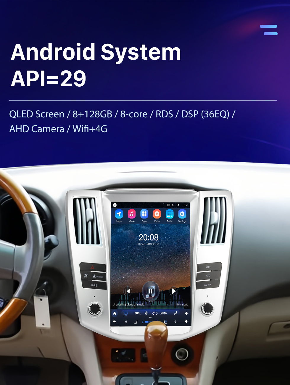 Seicane 12,1-дюймовый Android 10.0 GPS-навигатор для 2004 2005 2006-2008 Lexus RX330 RX300 RX350 RX400 с сенсорным экраном HD с поддержкой Bluetooth Carplay DVR TPMS