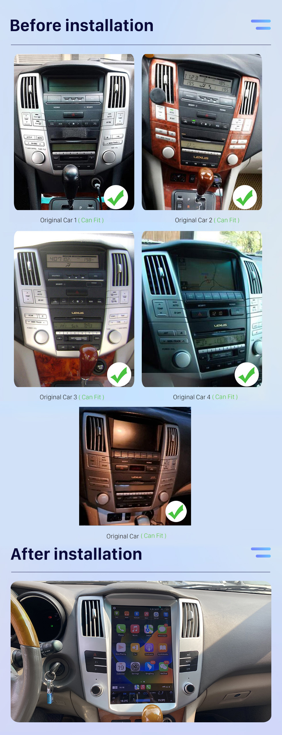 Seicane Rádio de navegação GPS Android 10.0 de 12,1 polegadas para 2004 2005 2006-2008 Lexus RX330 RX300 RX350 RX400 com tela sensível ao toque HD Bluetooth Carplay suporte DVR TPMS