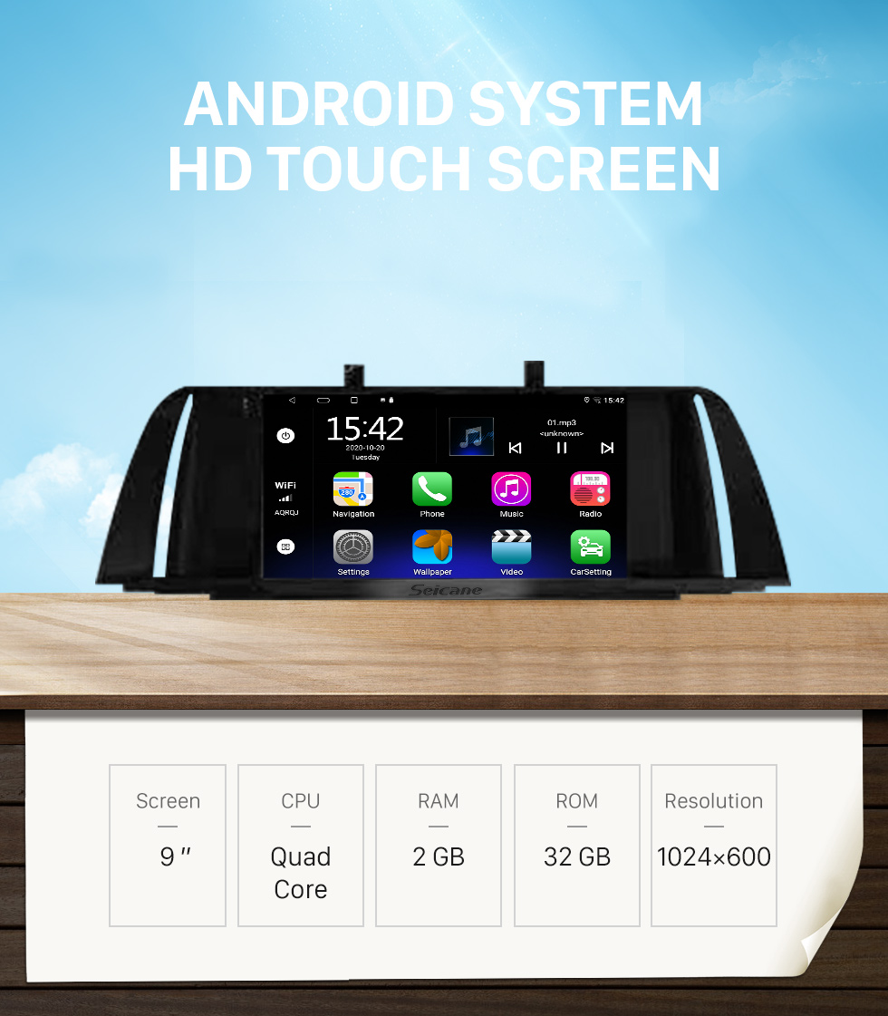 Seicane OEM 9 pouces Android 10.0 pour 2013-2016 Radio BMW Série 5 F10 F11 avec système de navigation GPS à écran tactile Bluetooth HD prenant en charge Carplay DAB +