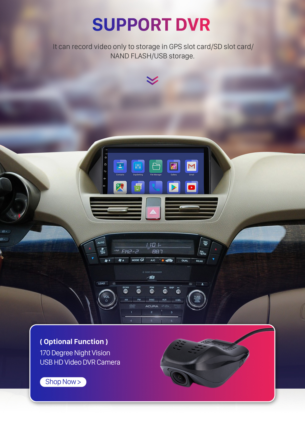 Seicane 8 pouces Android 10.0 pour 2007-2013 Acura MDX Elite système de navigation GPS stéréo avec prise en charge Bluetooth Carplay OBD2 DVR TMPS
