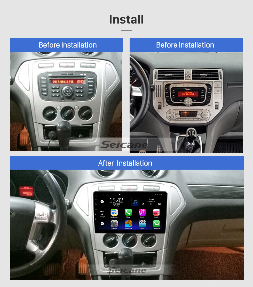 Seicane Android 12.0 Radio de navigation GPS à écran tactile HD de 9 pouces pour 2007 FORD MONDEO / C-MAX avec prise en charge Bluetooth Caméra de recul Carplay