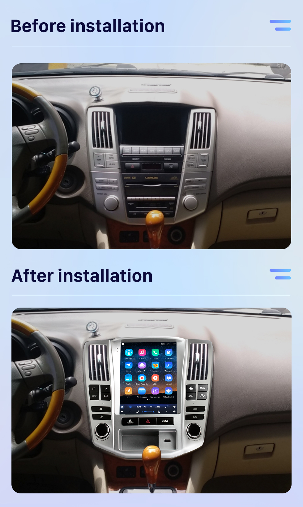 Seicane Radio de navegación GPS con pantalla táctil Android 10.0 HD de 9.7 pulgadas para 2004-2008 Lexus RX330 RX300 RX350 RX400 con Bluetooth USB AUX compatible con Carplay TPMS