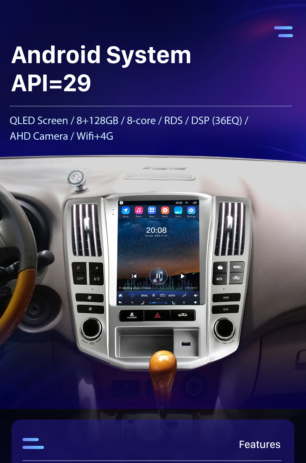 Seicane Radio de navegación GPS con pantalla táctil Android 10.0 HD de 9.7 pulgadas para 2004-2008 Lexus RX330 RX300 RX350 RX400 con Bluetooth USB AUX compatible con Carplay TPMS