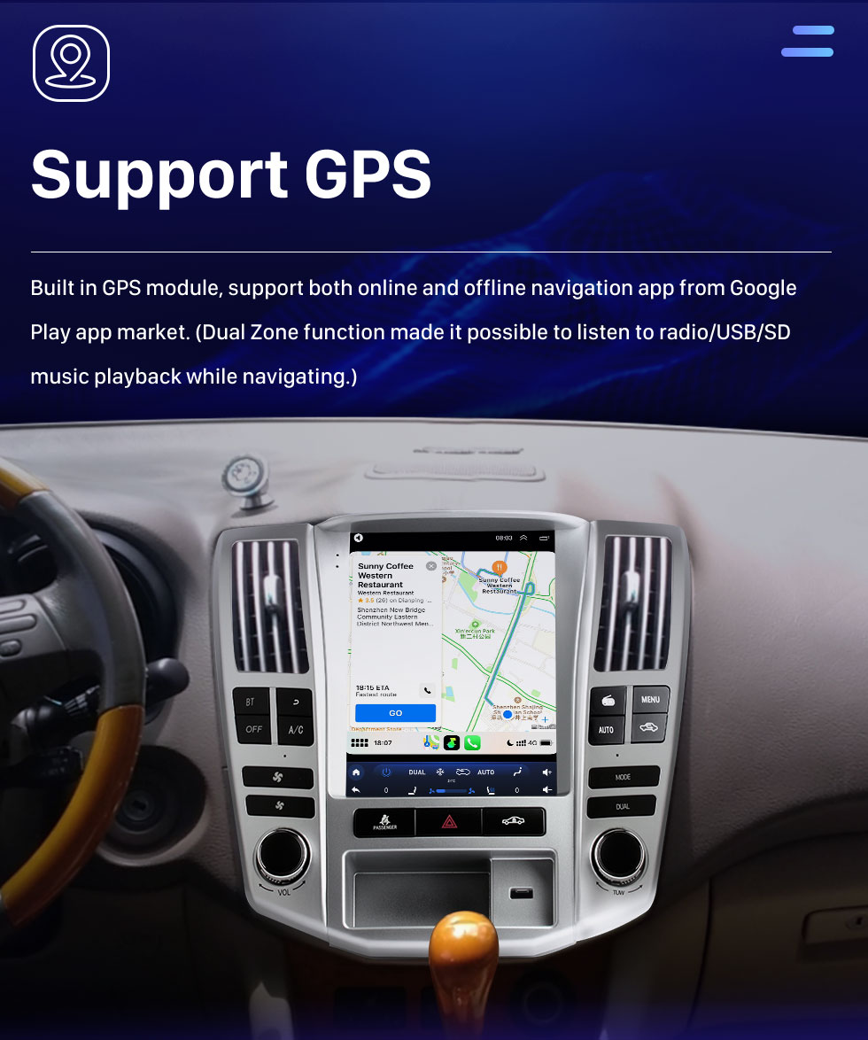 Seicane Radio de navigation GPS à écran tactile Android 10.0 HD de 9,7 pouces pour Lexus RX330 RX300 RX350 RX400 2004-2008 avec prise en charge Bluetooth USB AUX Carplay TPMS