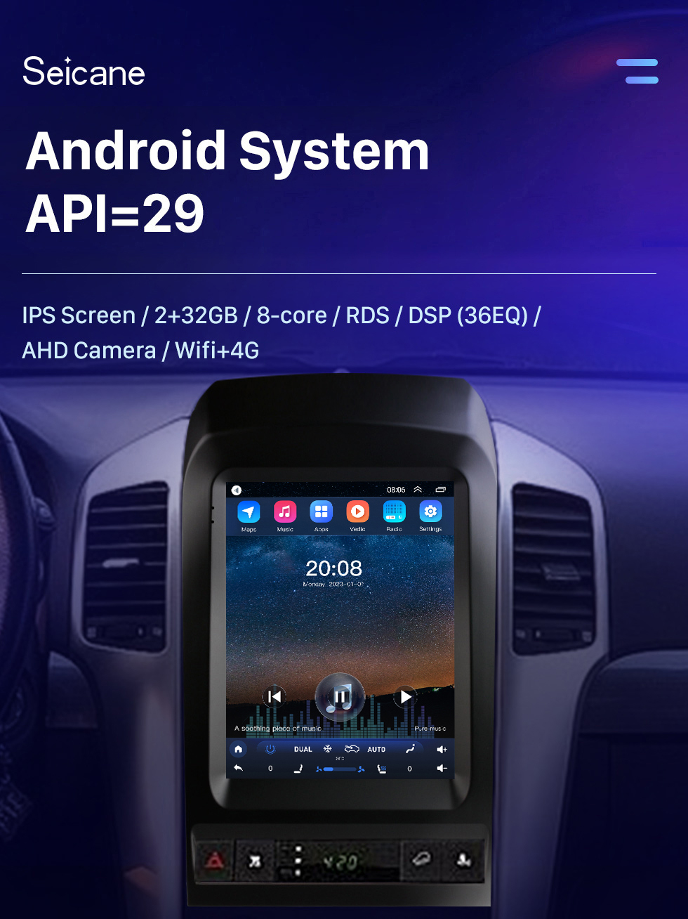 Seicane 9,7 Zoll Android 10.0 Head Unit GPS-Navigation für 2006–2012 Chevy Chevrolet Captiva USB-Radio mit USB-Bluetooth-WIFI-Unterstützung DVR OBD2 TPMS Lenkradsteuerung