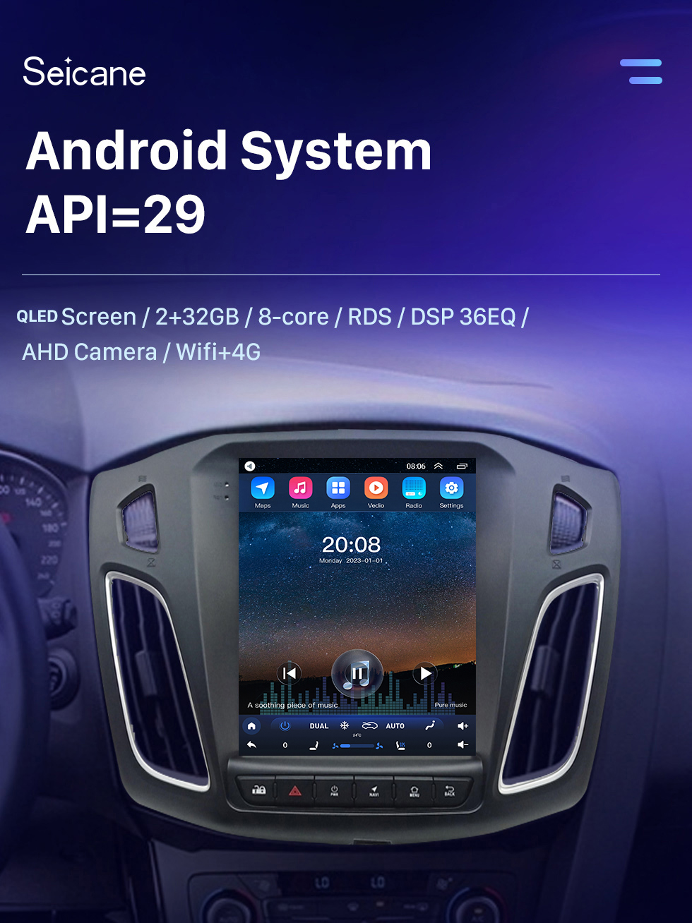 Seicane Android 10.0 для 2012-2015 Ford Focus Radio GPS-навигационная система с сенсорным экраном HD Поддержка Bluetooth Carplay OBD2 DVR TPMS