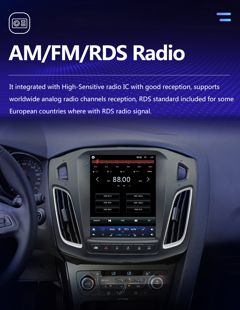 Seicane Android 10.0 для 2012-2015 Ford Focus Radio GPS-навигационная система с сенсорным экраном HD Поддержка Bluetooth Carplay OBD2 DVR TPMS