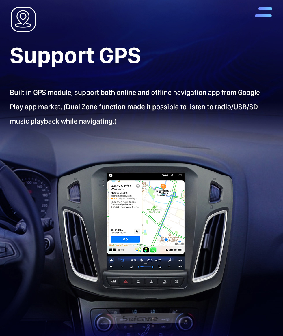 Seicane Android 10.0 para 2012-2015 Ford Focus Radio Sistema de navegación GPS con pantalla táctil HD Soporte Bluetooth Carplay OBD2 DVR TPMS