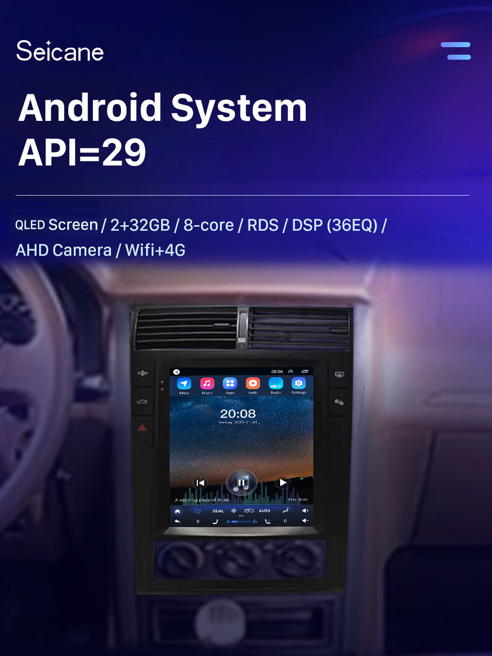 Seicane OEM 9,7-дюймовый Android 10.0 Радио для 2012-2022 Peugeot 405 Bluetooth WIFI HD Сенсорный экран Поддержка GPS-навигации Carplay Задняя камера DAB + OBD2