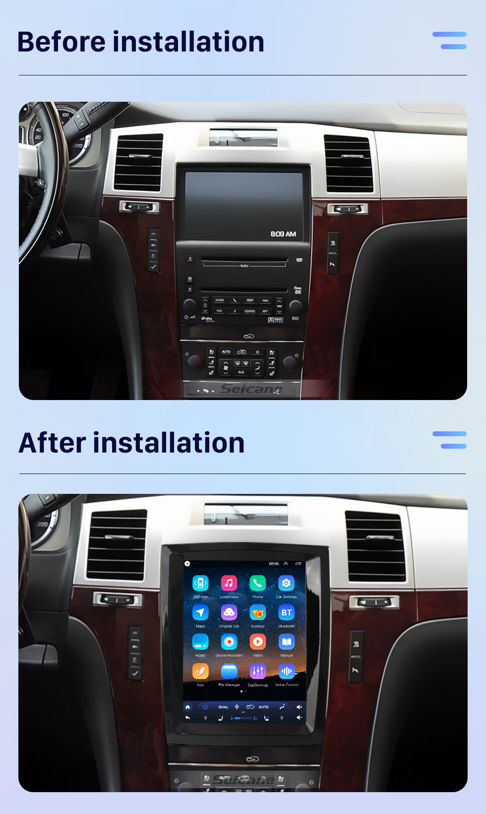 Seicane 9,7 Zoll Android 10.0 für 2007-2013 Cadillac SLS Radio GPS Navigationssystem mit Bluetooth HD Touchscreen Carplay Unterstützung DSP SWC DVR DAB+ Rückfahrkamera