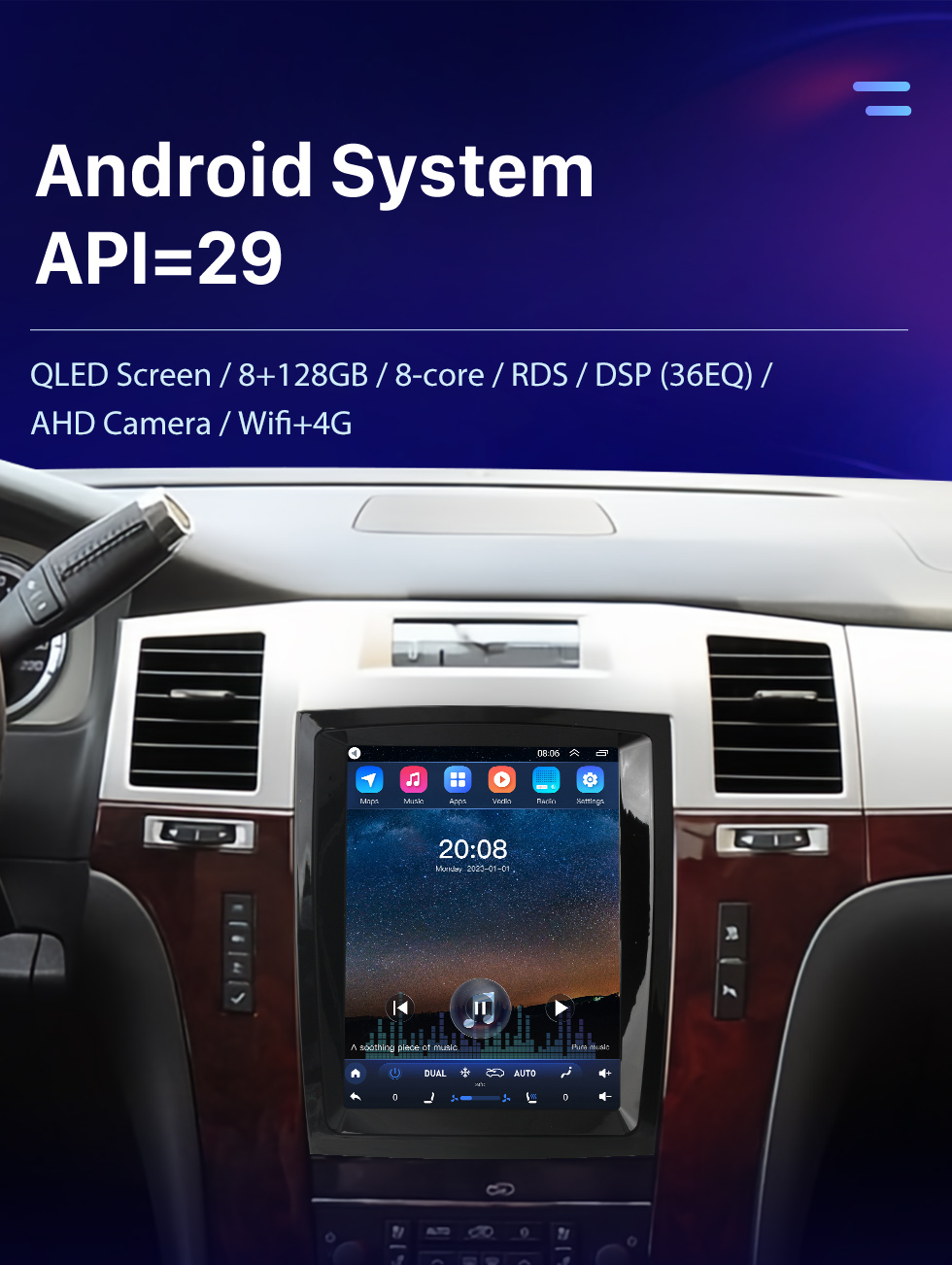 Seicane 9.7 pulgadas Android 10.0 para 2007-2013 Cadillac SLS Radio Sistema de navegación GPS con Bluetooth HD Pantalla táctil Soporte Carplay DSP SWC DVR DAB + Cámara de respaldo