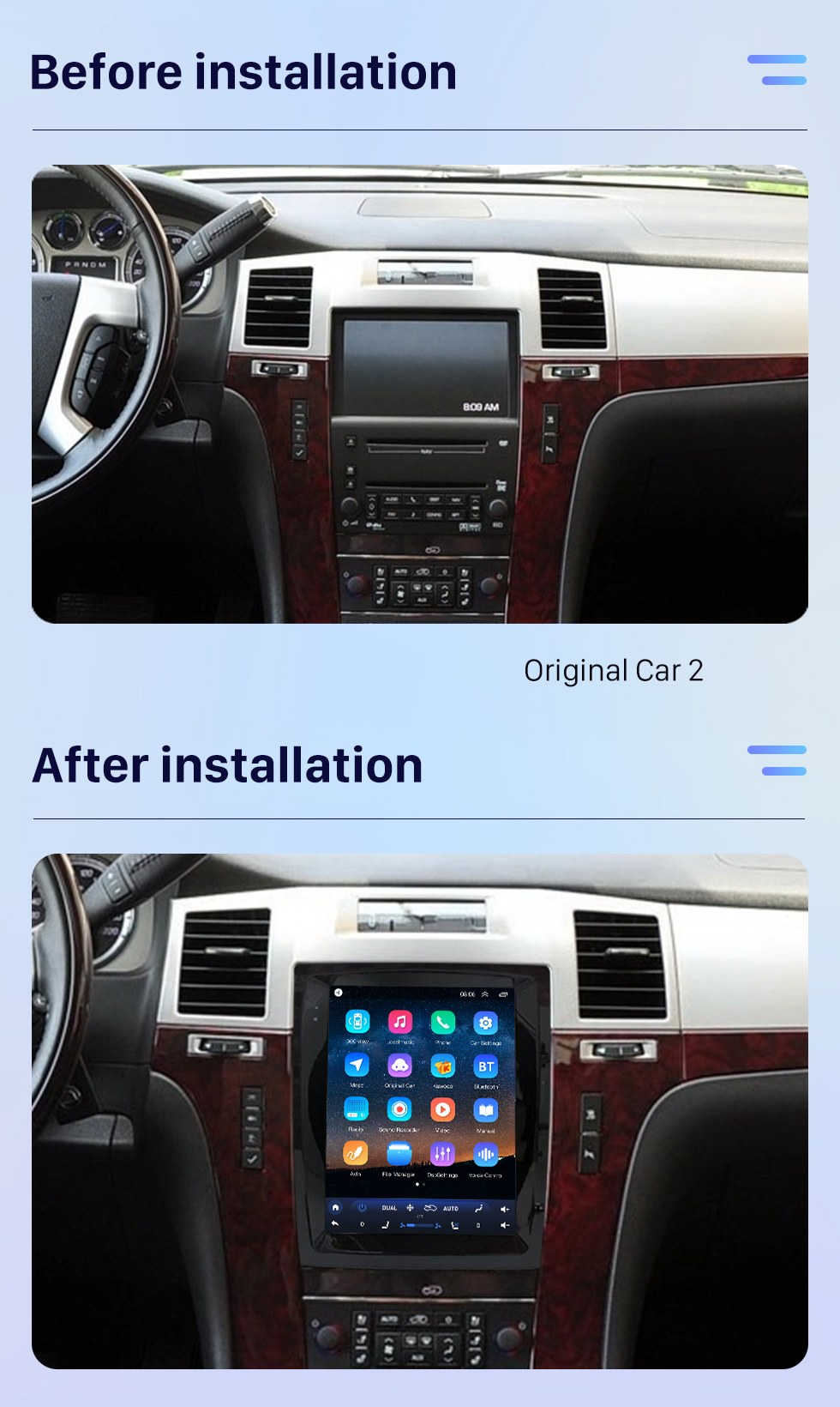 Seicane 9,7 pouces Android 10.0 pour 2007-2013 Cadillac SLS Radio Système de navigation GPS avec écran tactile Bluetooth HD Prise en charge de Carplay DSP SWC DVR DAB + Caméra de recul