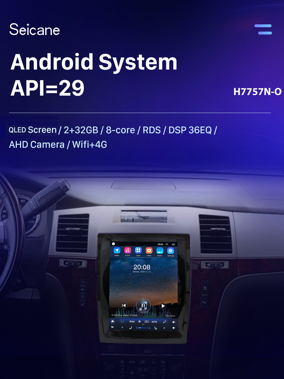 Seicane 9.7 pulgadas Android 10.0 para 2007-2013 Cadillac SLS Radio Sistema de navegación GPS con Bluetooth HD Pantalla táctil Soporte Carplay DSP SWC DVR DAB + Cámara de respaldo
