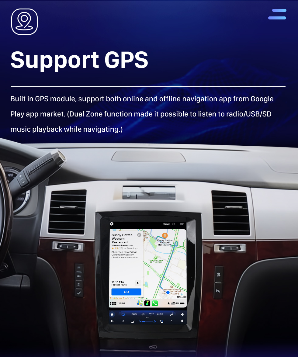 Seicane Android 10.0 de 9,7 polegadas para 2007-2013 Cadillac SLS Radio GPS Navigation System com Bluetooth HD Touchscreen Carplay support DSP SWC DVR DAB + Backup Camera