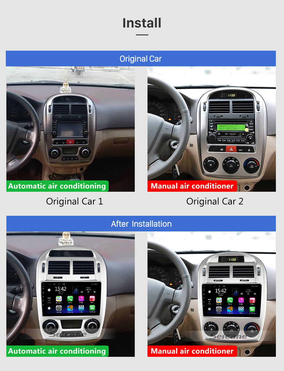 Seicane 9 Zoll Android 10.0 für 2005-2006 KIA CERATO Manuelles AC-Stereo-GPS-Navigationssystem mit Bluetooth OBD2 DVR TPMS-Rückfahrkamera Seicane 9 Zoll Android 10.0 für 2005-2006 KIA CERATO Manuelles AC-Stereo-GPS-Navigationssystem mit Bluetooth OBD2 DVR TPMS-Rückfahrkamera