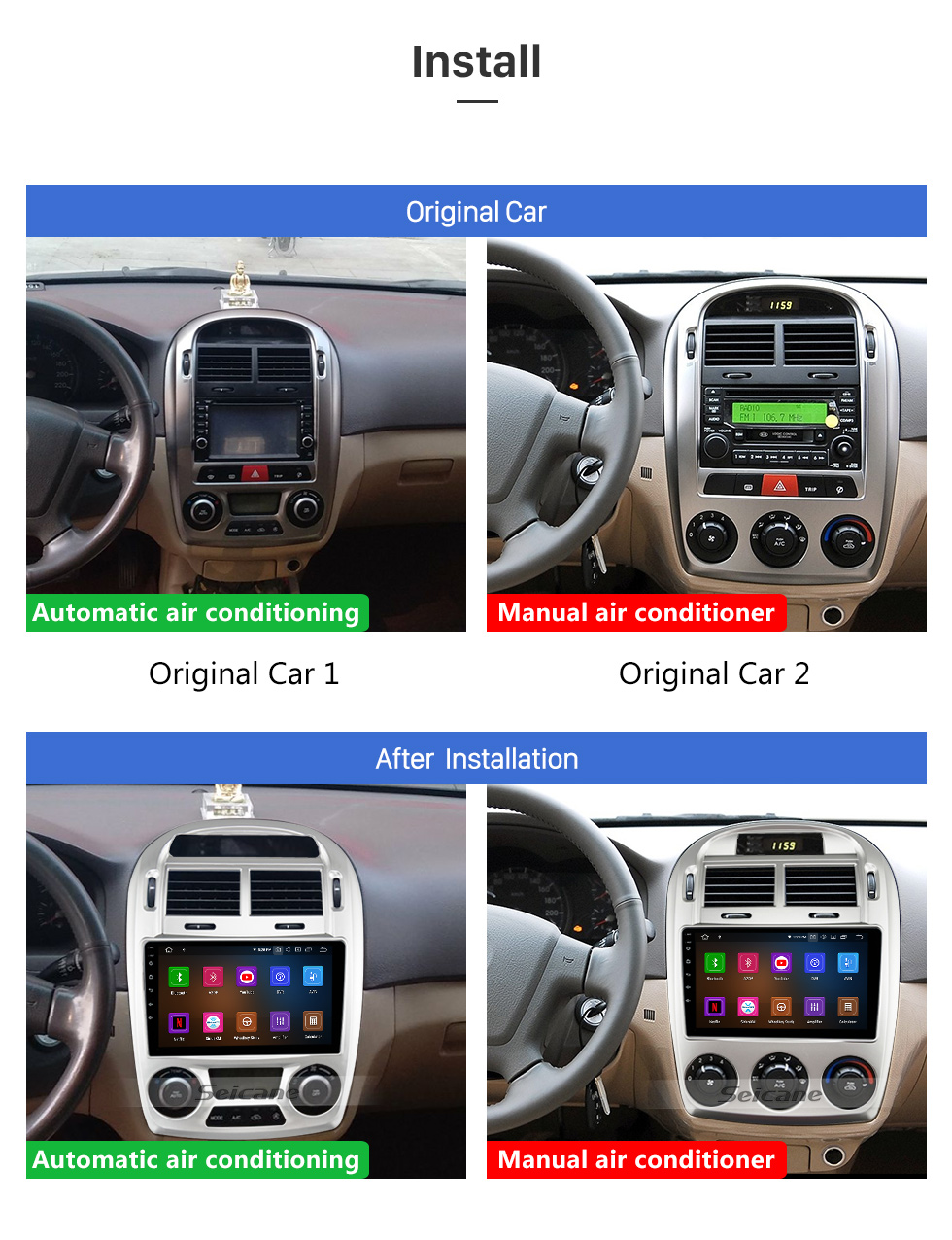 Seicane 9 inch Android 11.0 for 2005-2006 KIA CERATO AUTO AC Stereo GPS navigation system with Bluetooth OBD2 DVR TPMS Rearview Camera Seicane 9 inch Android 11.0 for 2005-2006 KIA CERATO AUTO AC Stereo GPS navigation system with Bluetooth OBD2 DVR TPMS Rearview Camera