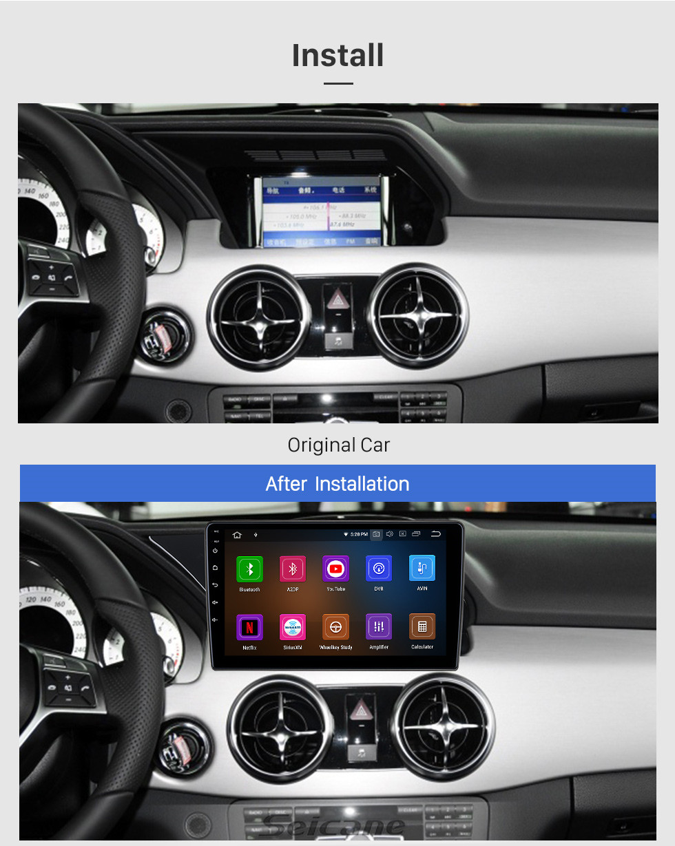 Seicane Tela sensível ao toque HD 9 polegadas Android 12.0 Para BENZ GLK CLASSE X204 LHD 2012-2015 Rádio Sistema de Navegação GPS Bluetooth Carplay suporte Câmera de segurança