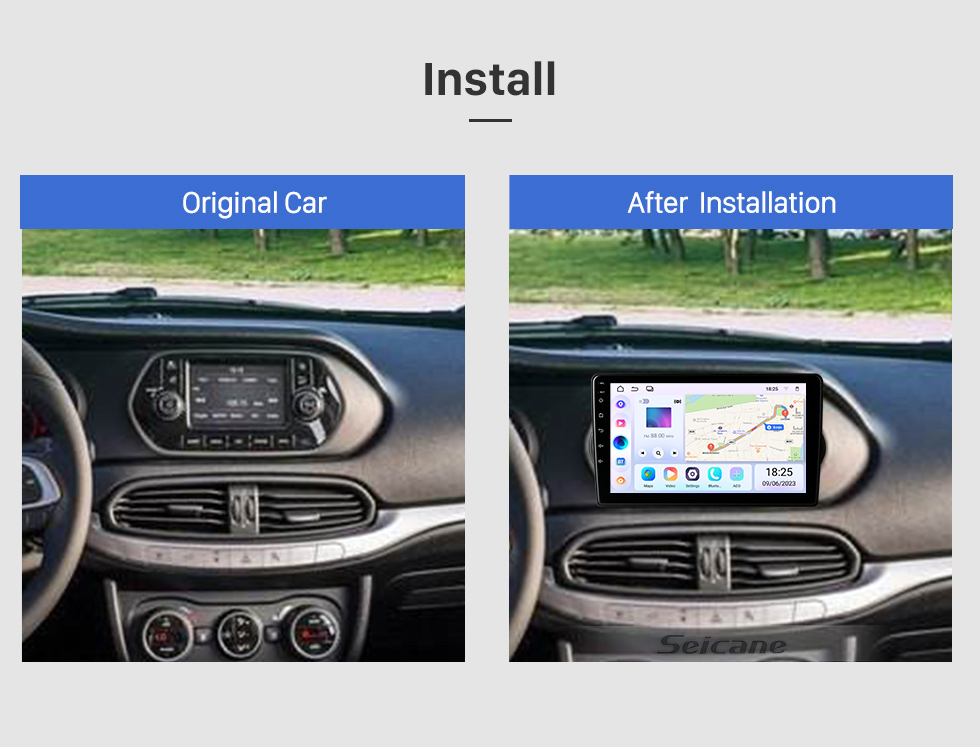 Seicane OEM 9 Zoll Android 13.0 für 2015-2020 Fiat TIPO/EGEA Radio-GPS-Navigationssystem mit HD-Touchscreen, Bluetooth-Unterstützung, Carplay, OBD2, DVR, TPMS